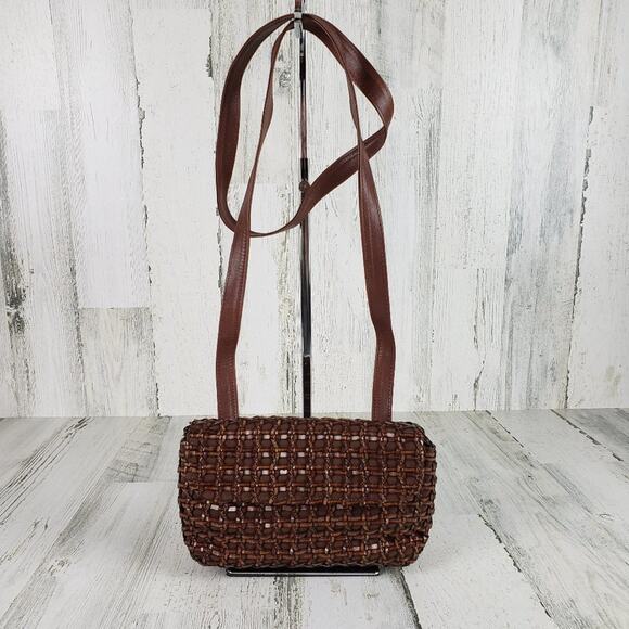 Jenny & The Boys Brown Woven Fold-Over Shoulder Bag Women's Purse - Picture 1 of 10